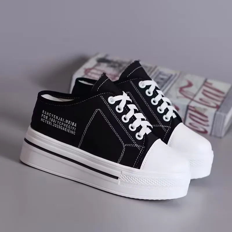 

Новинка 2023 года, женские кроссовки на платформе, тапочки на танкетке, женская дышащая парусиновая обувь, увеличивающая рост, 8 см, летние тканевые тапочки