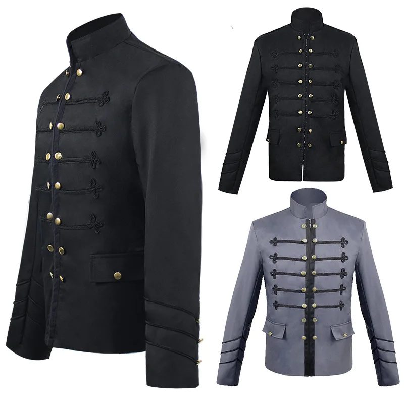 

New Medieval Solid Color Men's Literary Retro Cardigan Coat Stage Performance Clothing