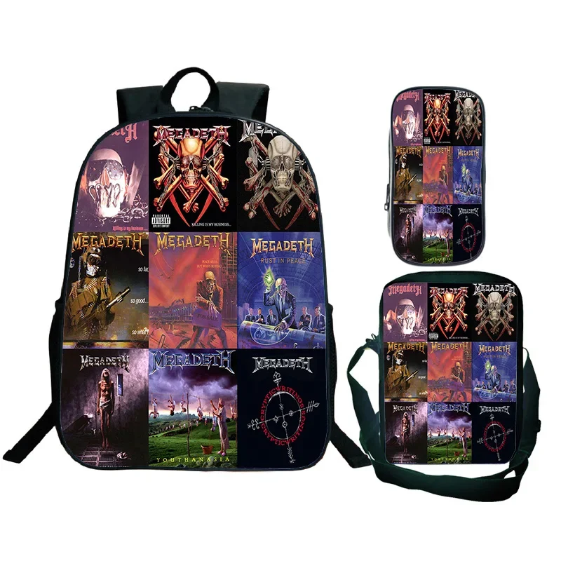 

Рюкзак Megadeth Rock Band, сумка для ручек, 3 шт., забавные студенческие рюкзаки с героями мультфильмов, новый легкий рюкзак с индивидуальным узором, Mochilas