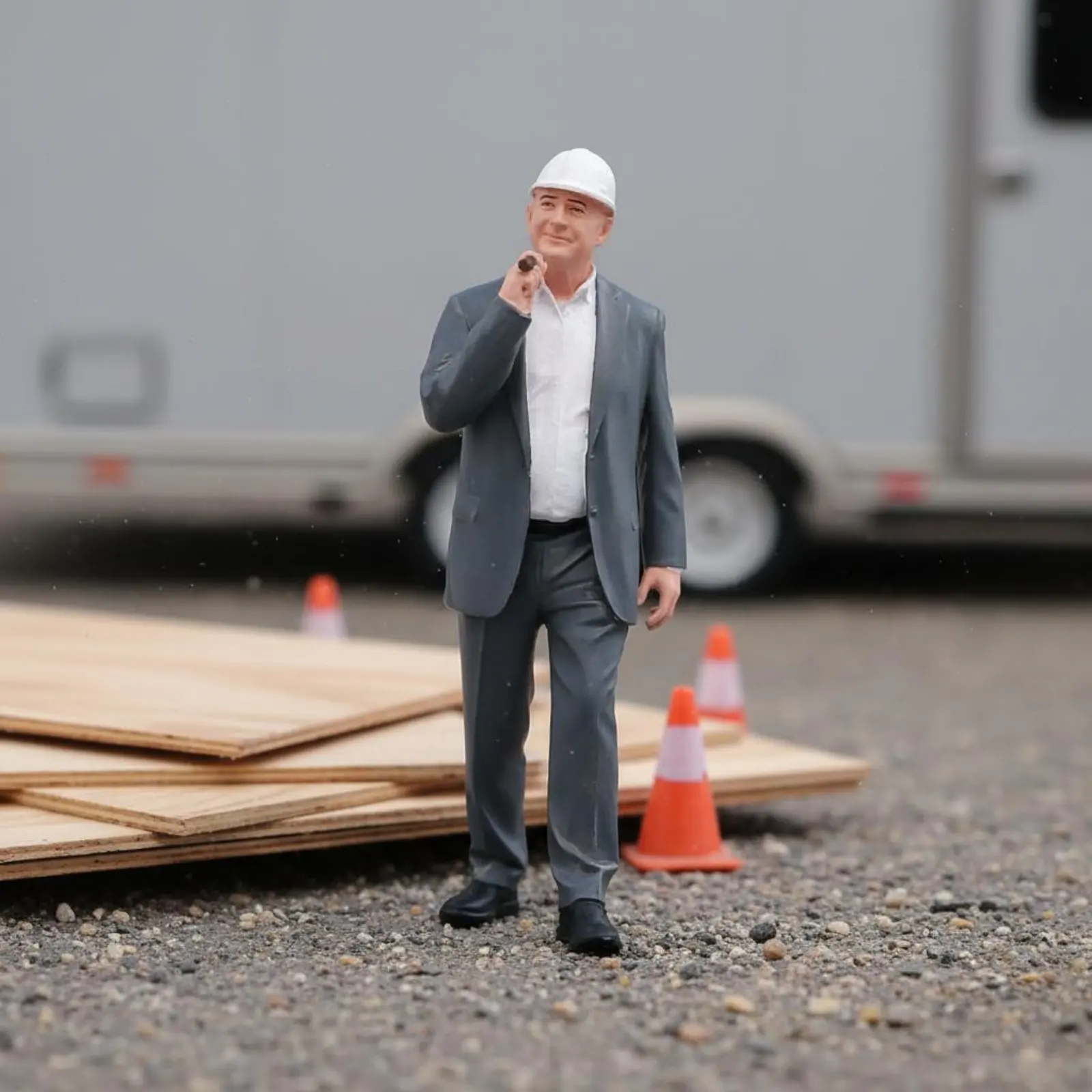 Construction Worker Figurine Highly Detailed Hand-Painted Construction Laborer Figure Miniature Worker Model Resin Material - view 3