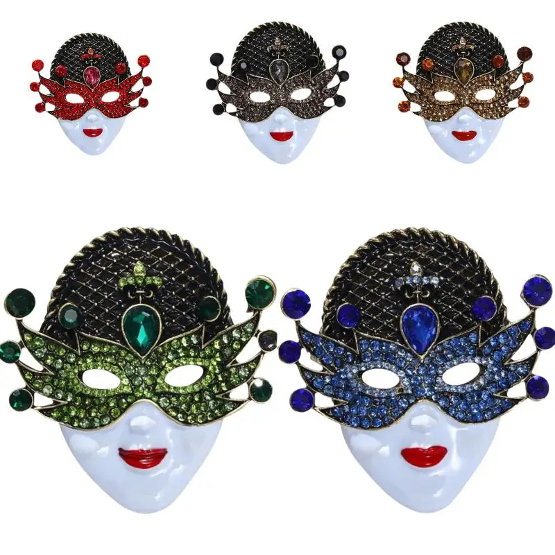 Große Vintage-Broschen mit Gesichtsmotiv für Damen, 5 Farben, wunderschöne Strass-Partygeschenke – Detail 7