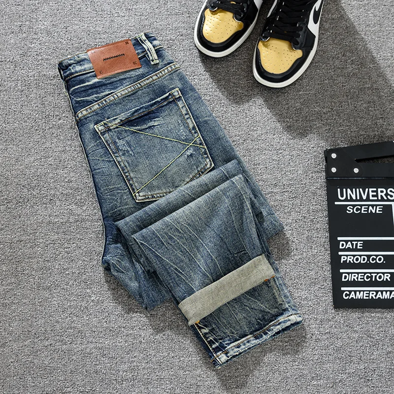 

Весенняя корейская мужская одежда, модные уличные винтажные свободные джинсы-шаровары, мужские универсальные джинсовые брюки в стиле ретро