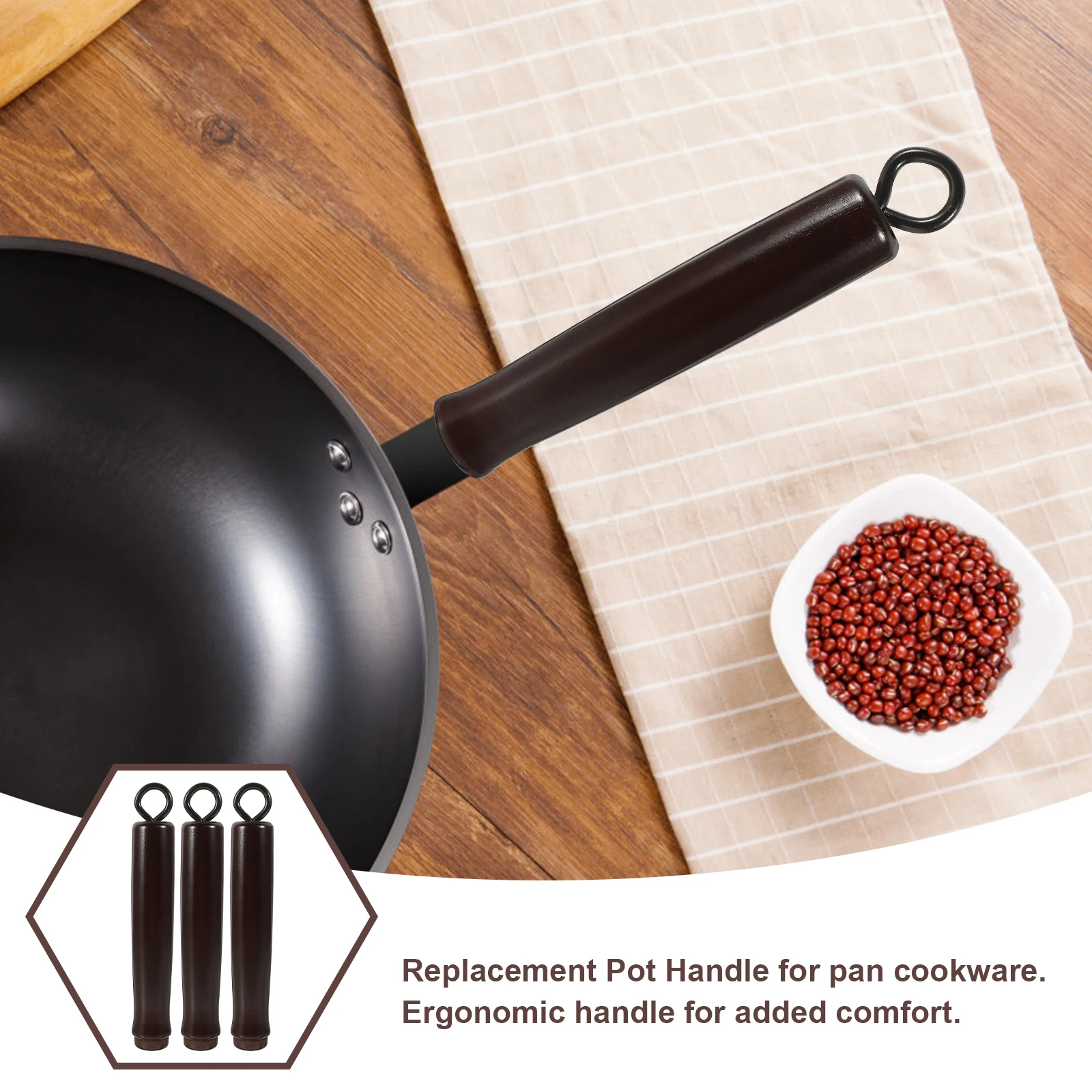 

3Pcs Detachable Pot Handle Replacement Wooden Anti-Scald Grip for Pan Cookware Sturdy Ergonomic Design Kitchen Utensils