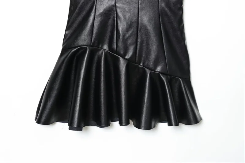 Vestido feminino 2025 outono novo estilo preto com tiras em camadas sexy com decote em v mini vestido de couro falso moda única