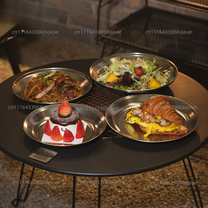Four-piece tableware, stainless steel fruit plate, camping portable plate set