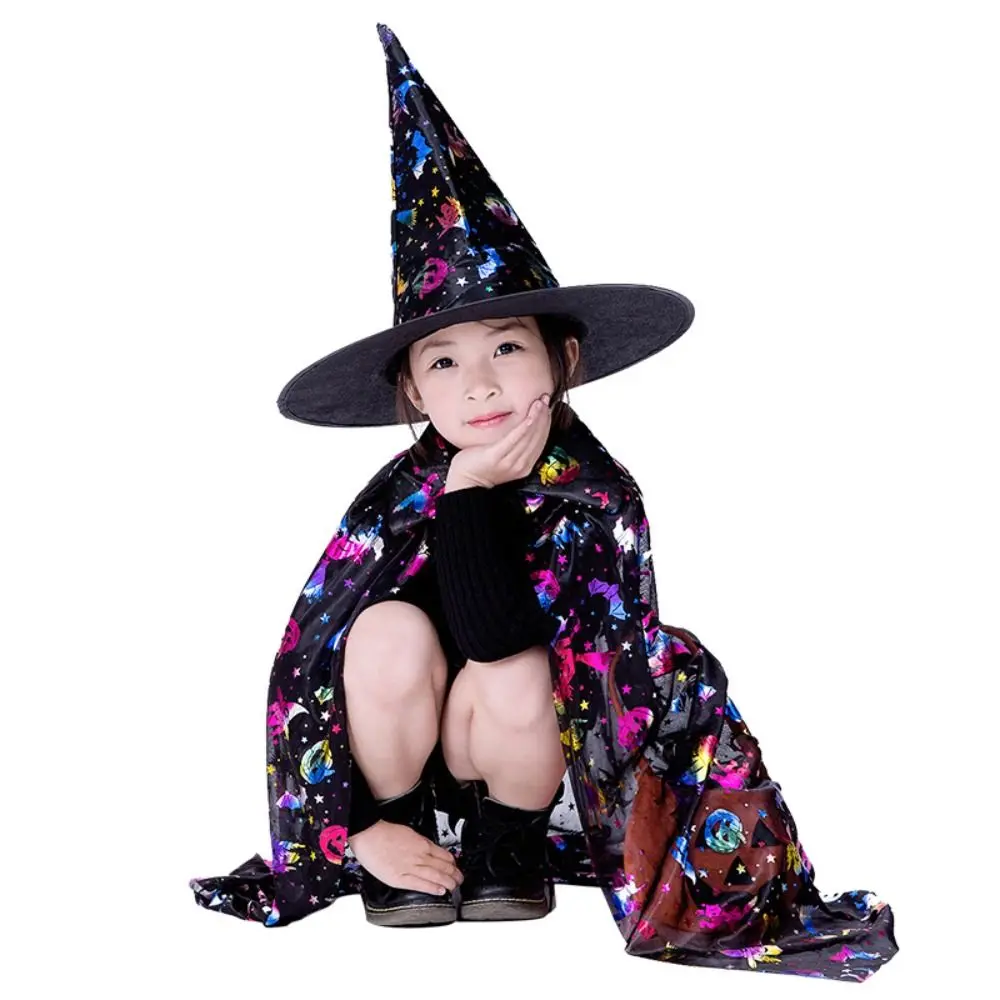 Funny Star Witch Cloak Cape with Hat Multicolor Sequin Halloween Clothing Cloak Sets Cosplay Costumes Witch Cloak Cape Robe Boys