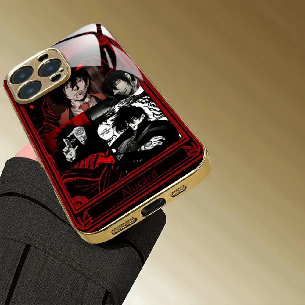 Anime Alucard Hellsing Phone Case For iphone 17 AIR 16 15 14 13 12 Pro Plus Max gold Electroplated glass Case - view 4