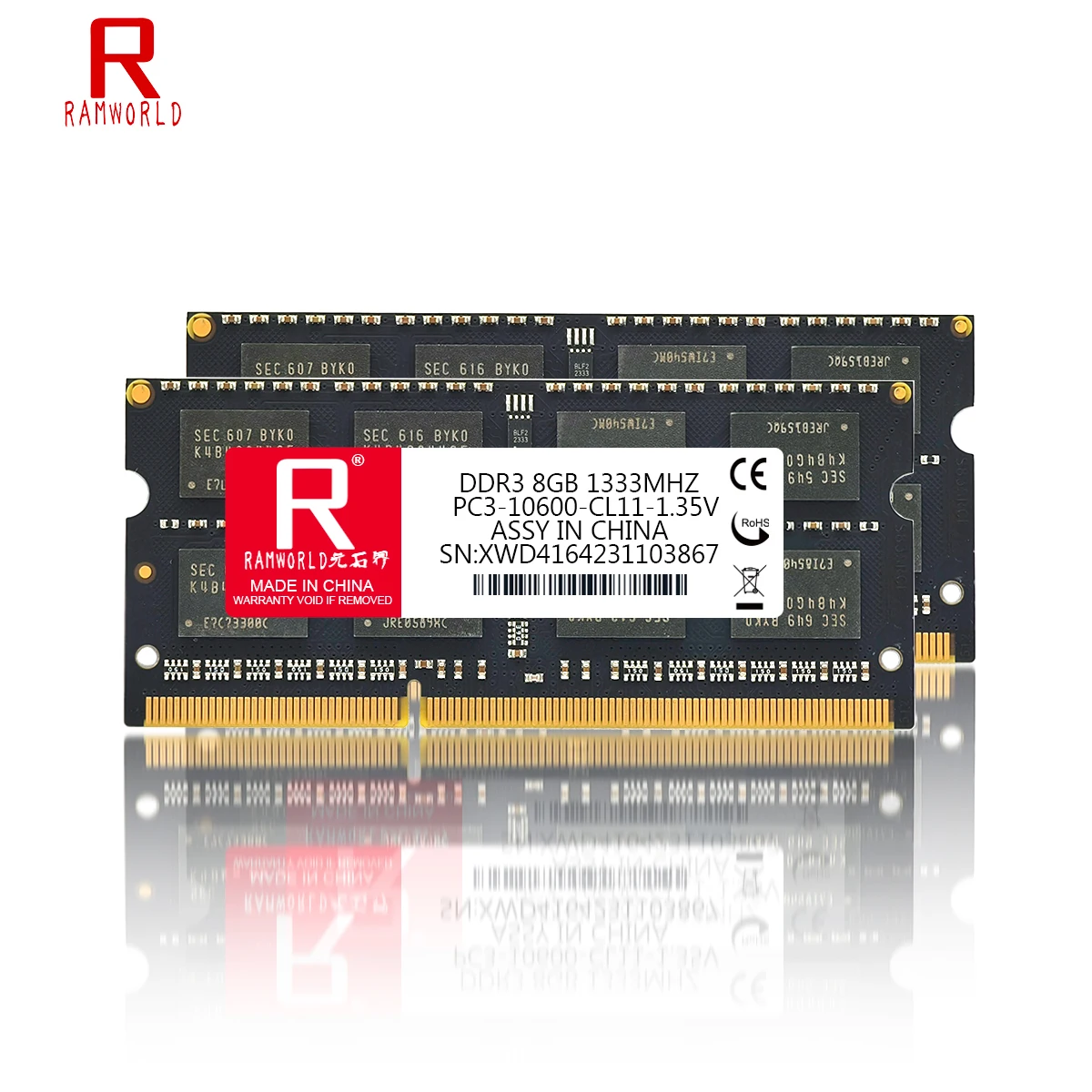 RAMWORLD DDR3 Memoria Ram Notebook 8GB 4GB 1333MHz PC3 CL11 1.35V 10600 240Pin Sodimm Laptop Memory