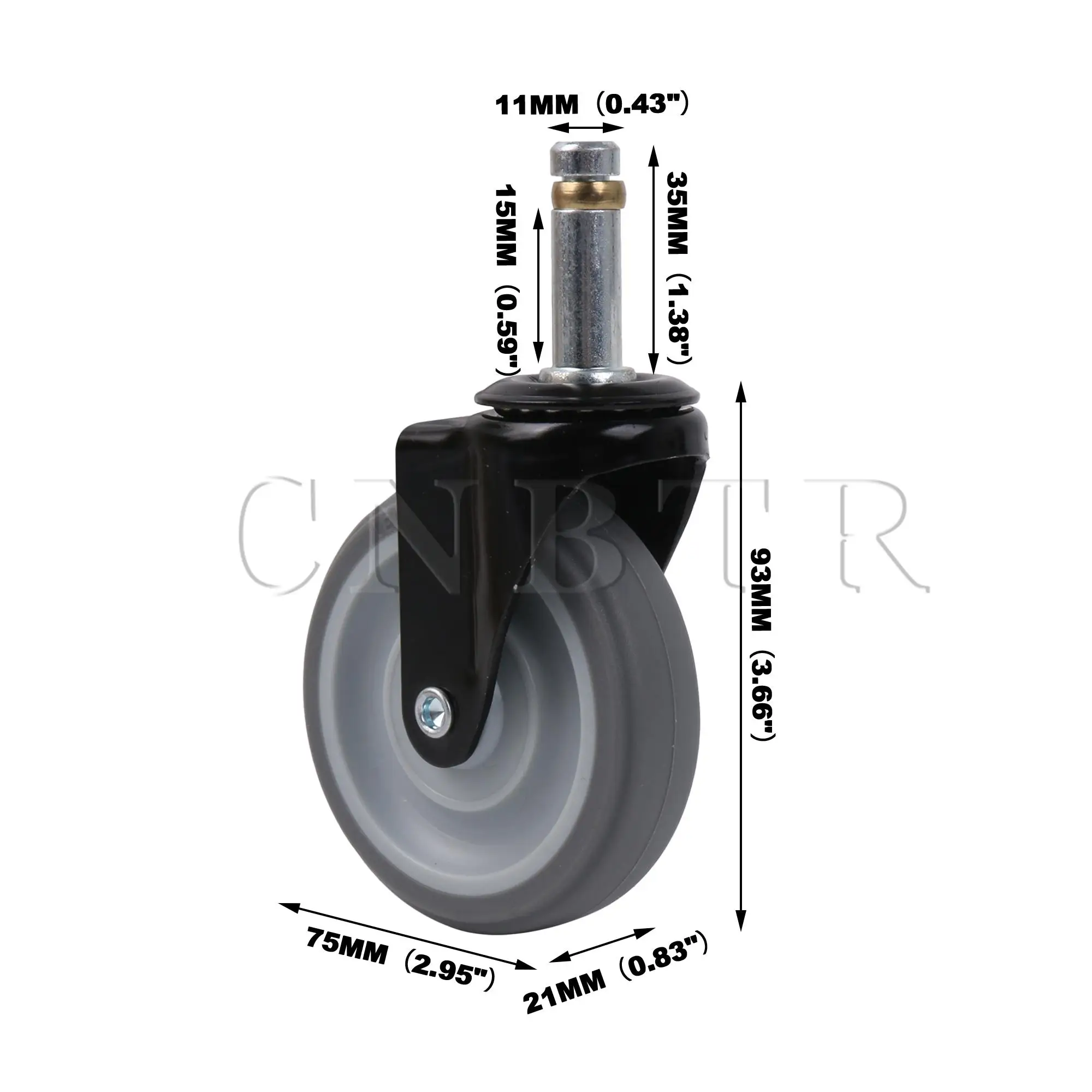 Imagem -06 - Cnbtr-borracha Giratória Caster Stem Roda com Manga de Nylon 110lbs Peças 3