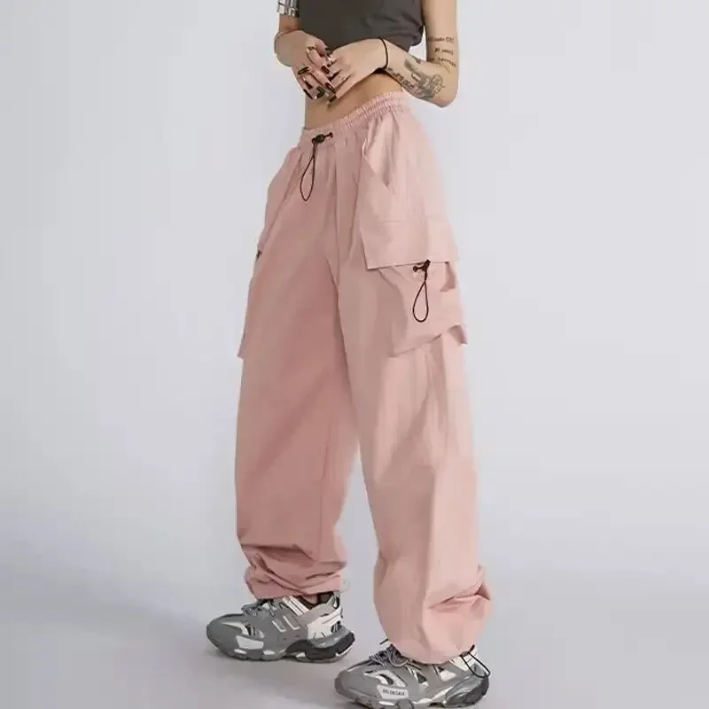 Pantalon Cargo taille haute pour fille épicée, coupe ample, jambes larges, décontracté, pour hommes et femmes, sensibilité du Design, Style américain