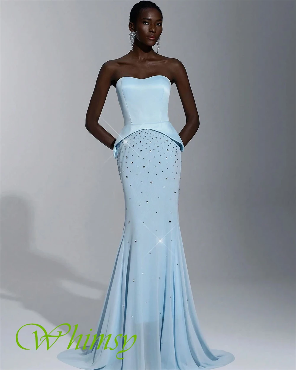 Customized Elegant Chiffon Strapless Evening Dress Delicate Crystal Prom Dresses Temperament Mermaid Special Occasion Gowns