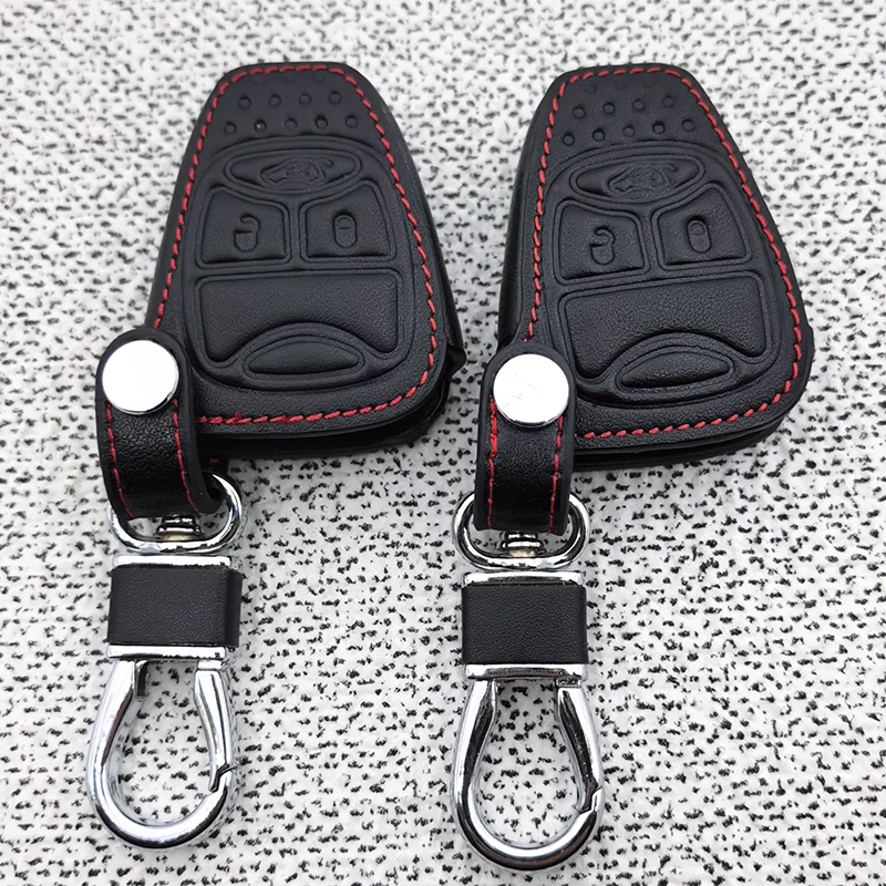 For Dodge for Jeep Commander Grand Cherokee Chrysler Aspen 300 3 Buttons Leather Car Remote Key Case Shell Fob Key Accessories