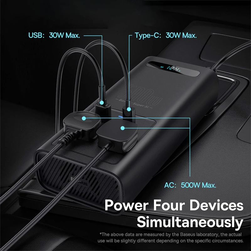 Xiaomi Baseus Car Inverter 500W DC 12V to AC 220V Auto Converter Type-C USB Fast Charging Charger EU Socket Car Power Adapter