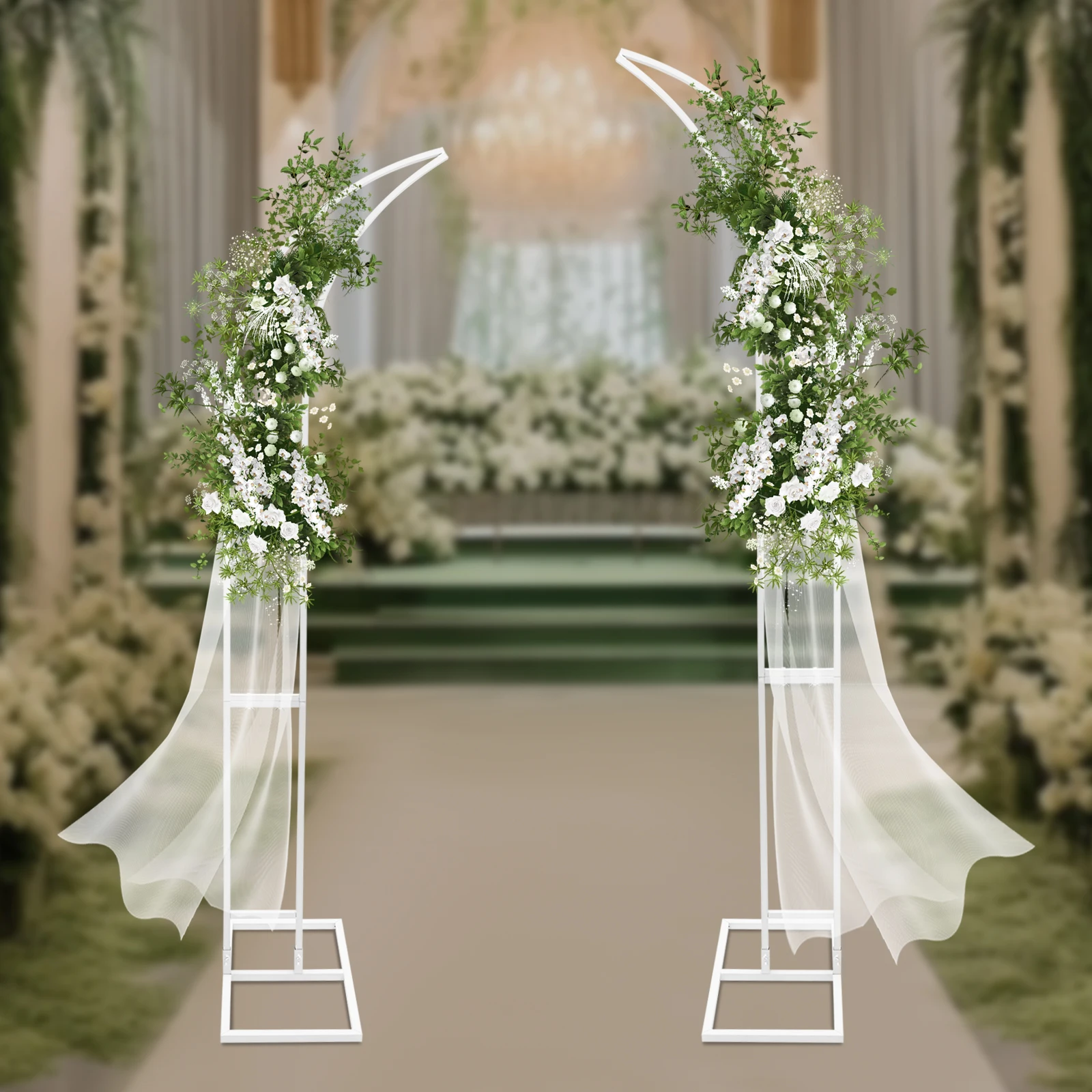 

2 Pieces (2.1m+1.9m) White Road-leading Wedding Support. High Load-bearing Decorative Flower Bracket Arch Support