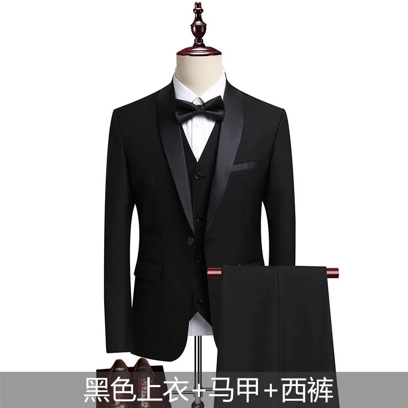 

Black Men Wedding Party 3 Pieces(Coat+Pants+Vest)Men's Fashionable Gentleman Business British Style Banquet Host Casual Suit