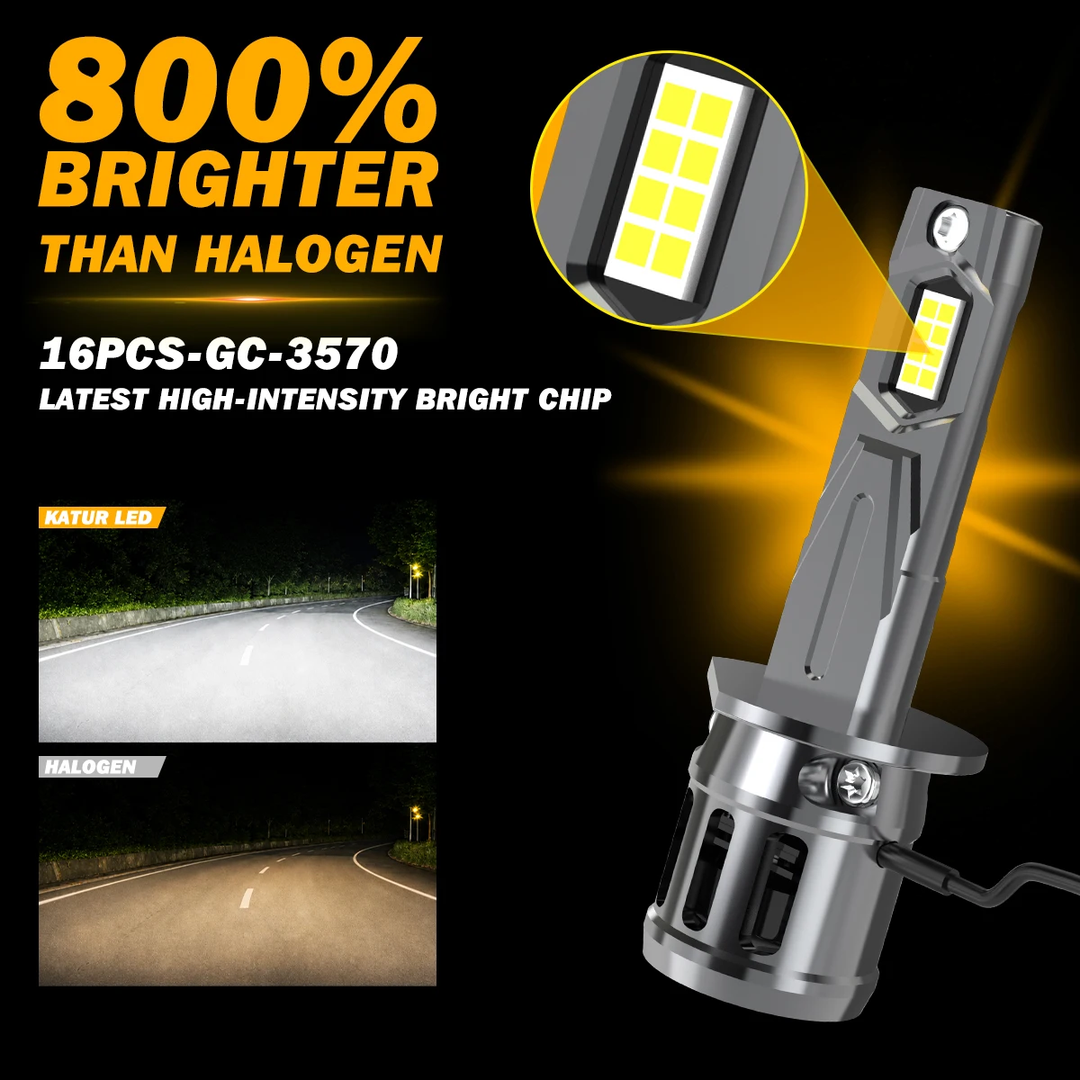Katur 2x H1 Car Led Bulbs Auto Headlight with Fan High Power White For Citroen C5 C3 C4 Grand Picasso Kia Dacia Duster 2010~2018 view 3