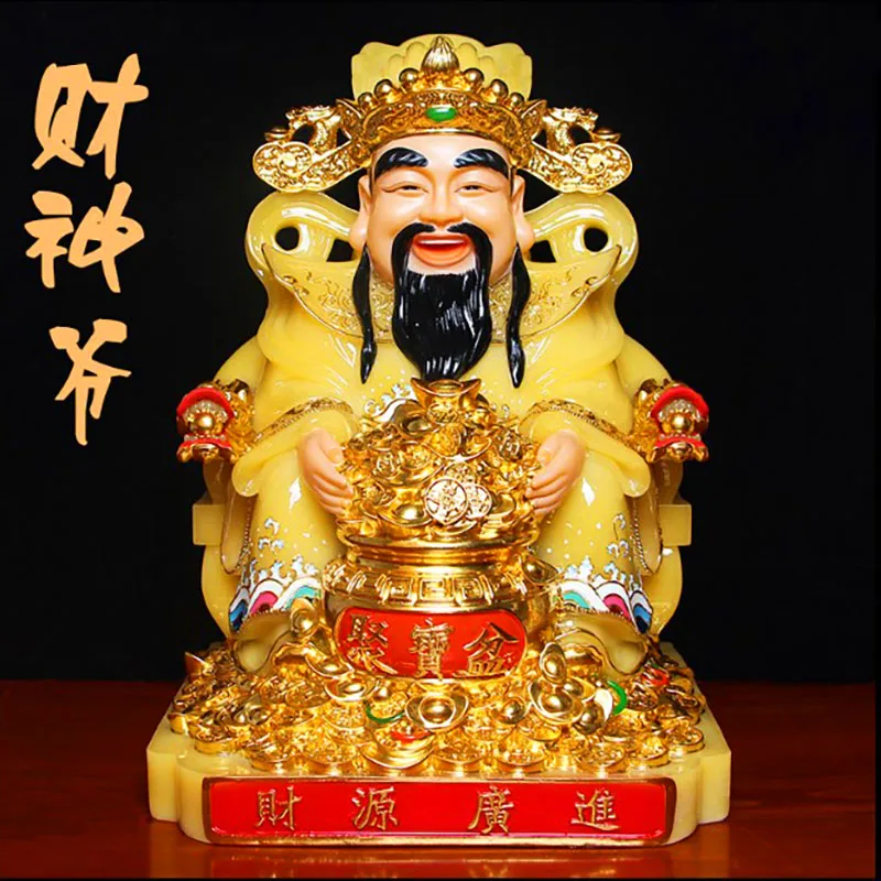 Asia Temple Worship High grade jade God of wealth Buddha statue HOME company shop bring GOOD luck MONEY CAI SHEN gilding