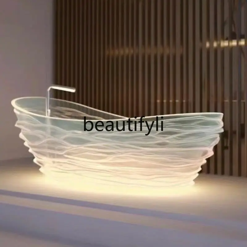 

New transparent crystal resin bathtub water ripple color hotel villa bathtub independent integrated