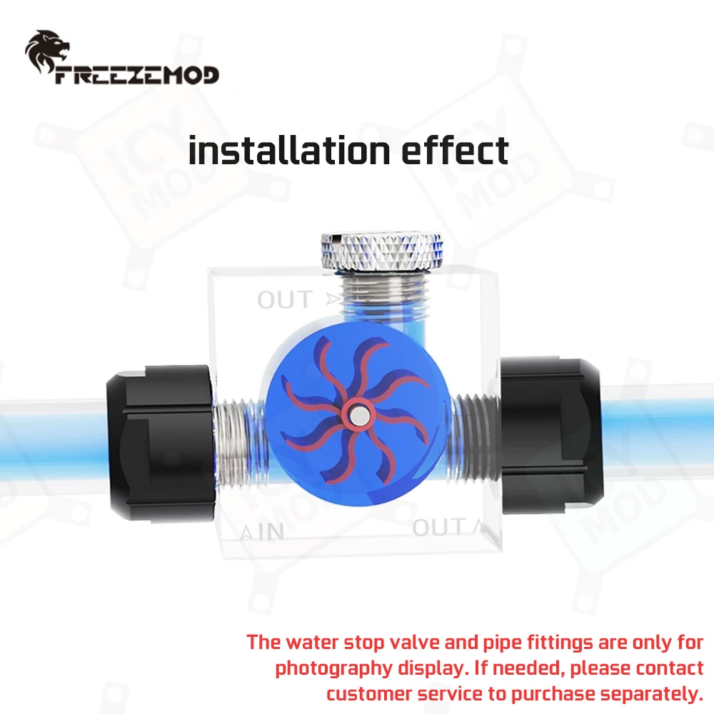 FREEZEMOD indicateur de Cube de débit à 3 voies carré débitmètre de liquide tachymètre observation refroidisseur d'eau pour la surveillance du débit d'eau modding