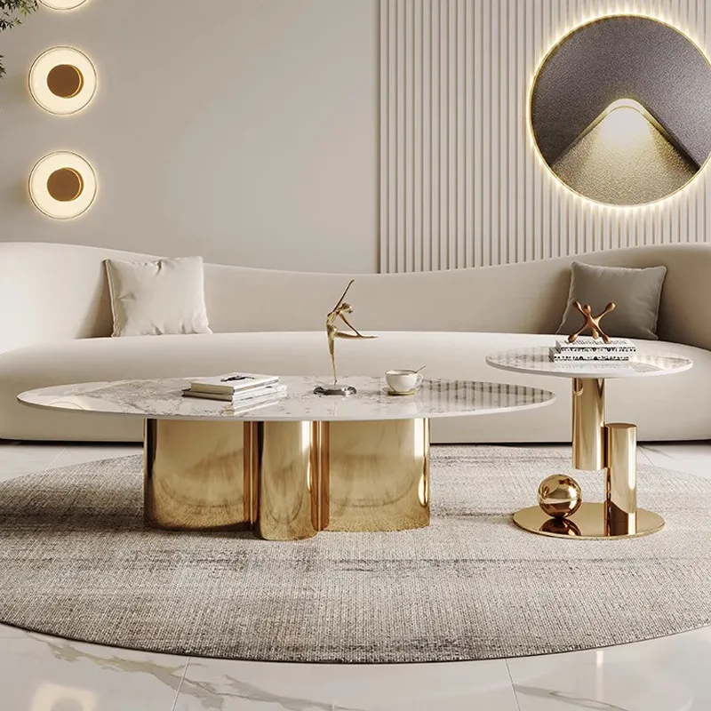 

table combination supercrystalline stone rock slab small apartment living room household stainless steel new model