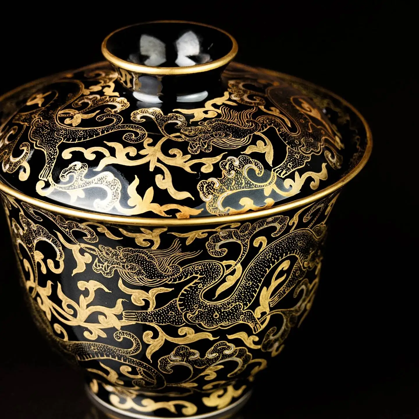 Shengshan High-End Tea Set With Gold And Silver Designs, Large Han Five Dragons Gaiwan, Jingdezhen Hand-Painted Gaiwan