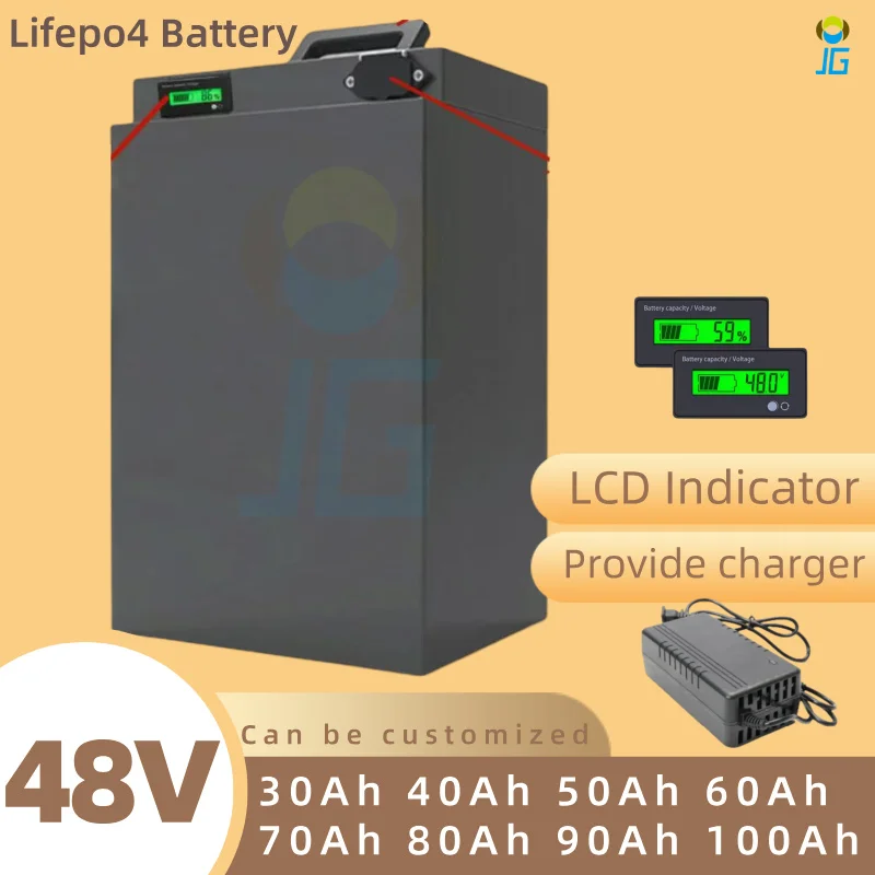 

Литиевый аккумулятор Lifepo4 48 В 30 Ач 40 Ач 50 Ач 60 Ач 70 Ач 80 Ач 90 Ач 100 Ач для тележки для гольфа 1000 Вт 1500 Вт 2000 Вт трактор AGV двухколесный