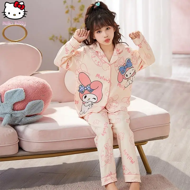 

Sanrio Girl Hello Kitty My Melody пижамный комплект с героями мультфильмов Kawaii, весенне-осенние брюки с длинными рукавами, домашняя одежда в стиле аниме для родителей и детей