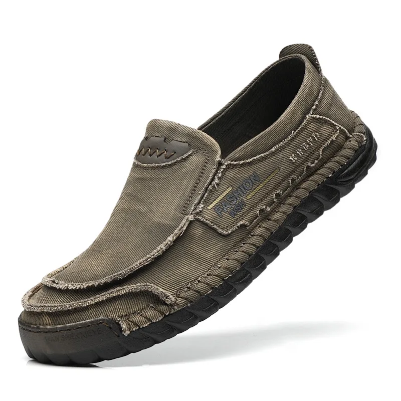 Spring Fashion Low Top Washed Fabric Casual Men\'s Shoes Breathable Soft Sole Fabric Men\'s Driving Shoes