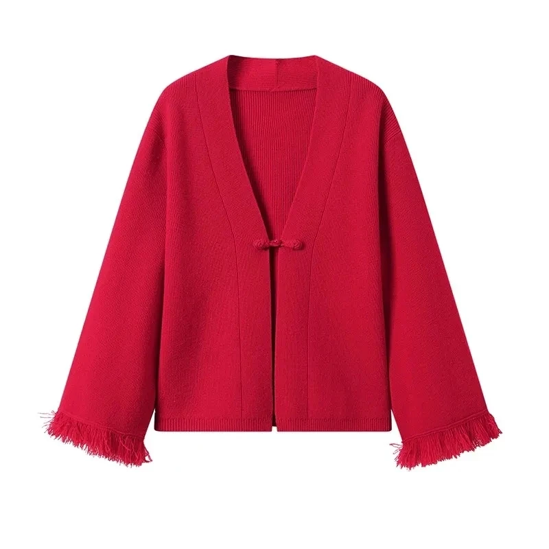 

Knitted Sweater Ladies Coat Spring Autumn New Chinese V-Neck Cardigan Coat Comfortable And Warm Fashion Joker One Button Coat