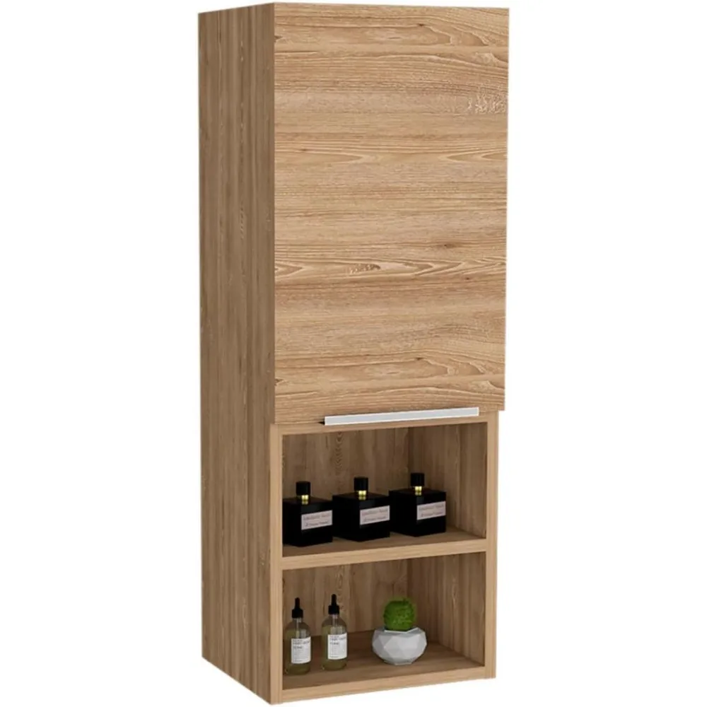 خزانة طبية من خشب البلوط الخفيف مثبتة على الحائط مع باب واحد، وأرفف داخلية، وتخزين مفتوح، وتنظيم الحمام وغرفة النوم #6