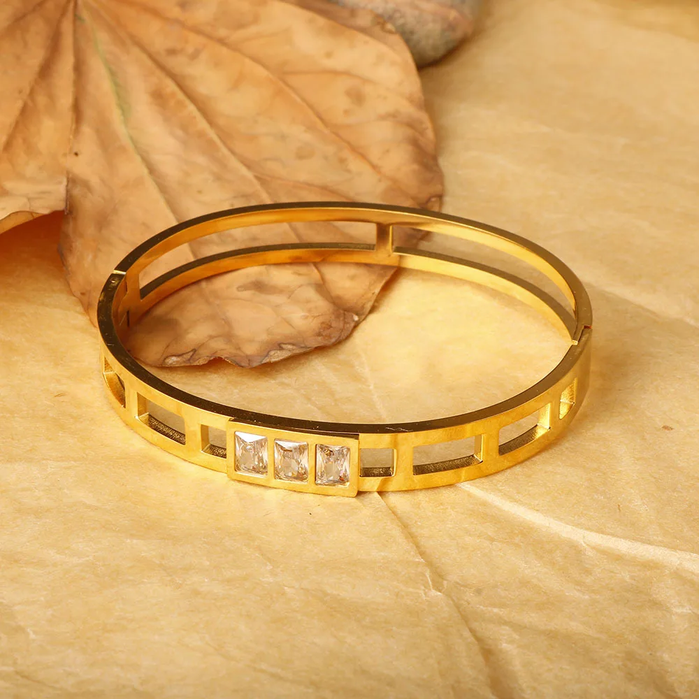 ジルコニア付きステンレススチールブレスレットシンプルジュエリー