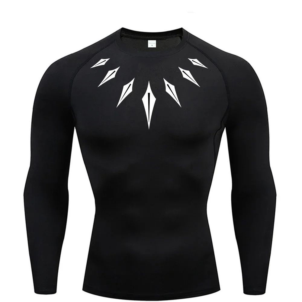 

Men Quick-drying Fitness Long-sleeved Spring and Autumn Breathable Compression Shirt Printed Sports Base Thin T-shirt S-3XL