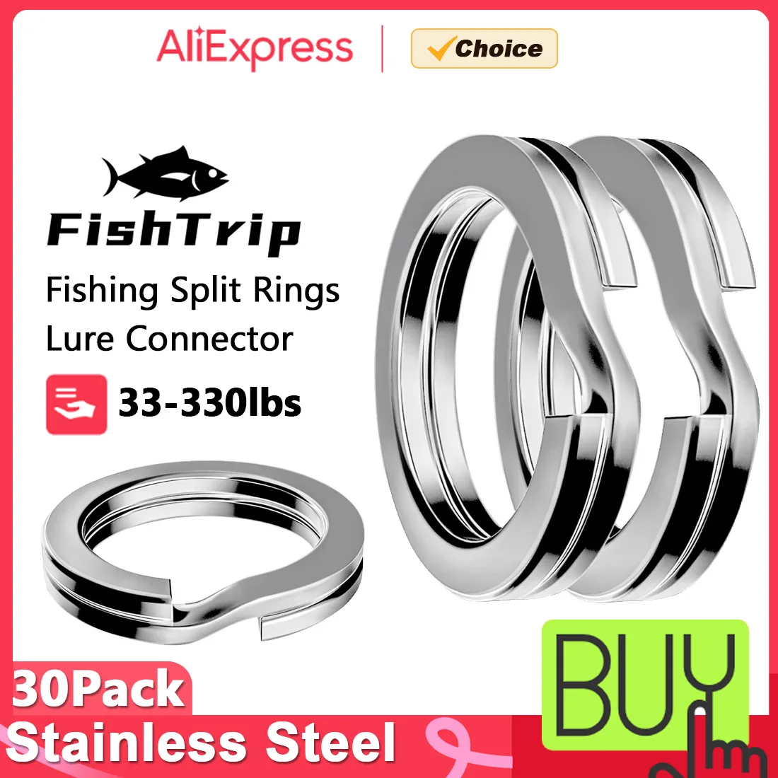 FishTrip-anillos divididos para pesca, 30 Uds., de acero inoxidable, para Señuelos de Pesca, conector de pesca de agua salada de alta resistencia, aparejos terminales