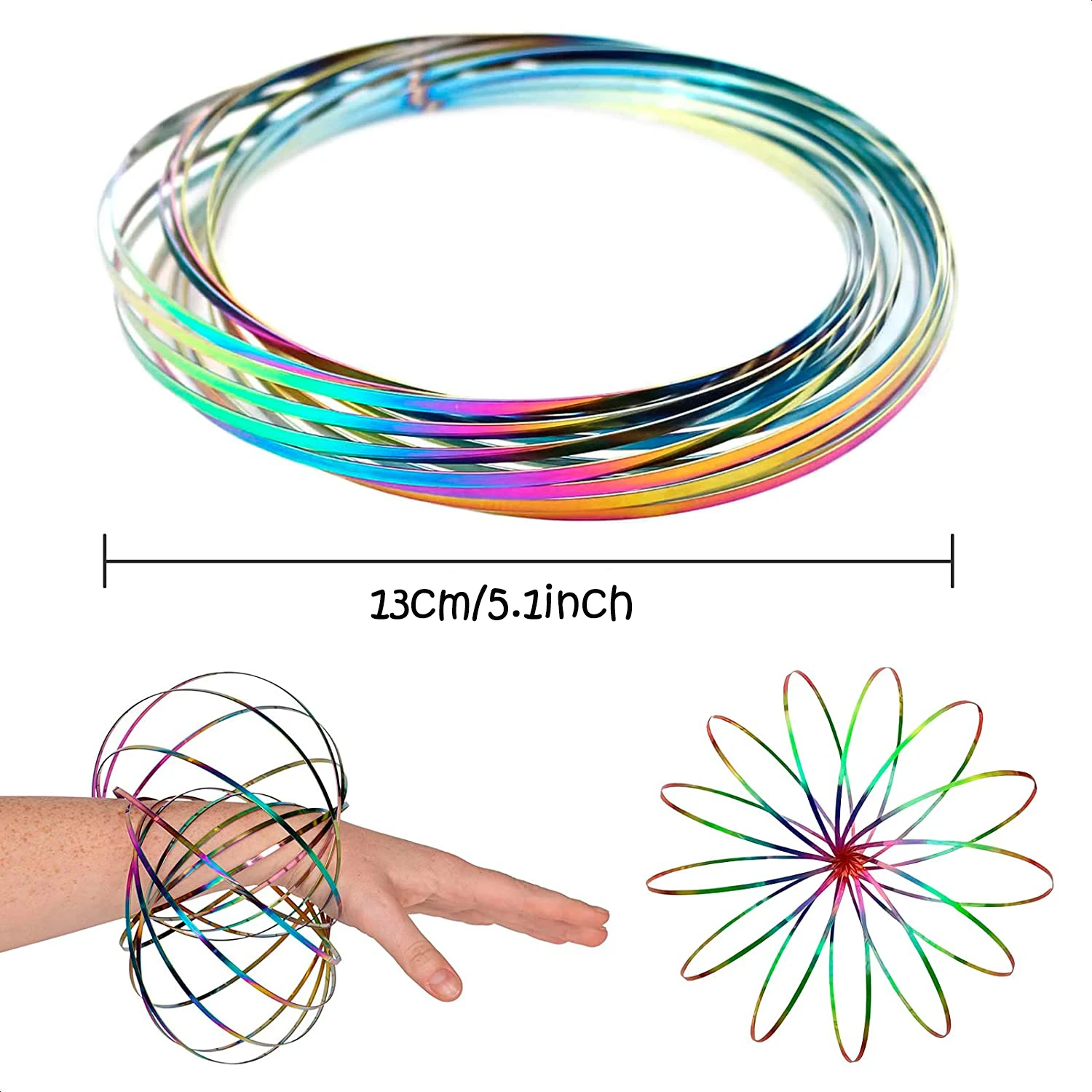 Flow Ring Spinner Ring Arm Toy - Magic Ring Toy Flow Rings Kinetic Spring Bracelet - 3D Kinetic Flow Rings Arm Slinky Metal Infi