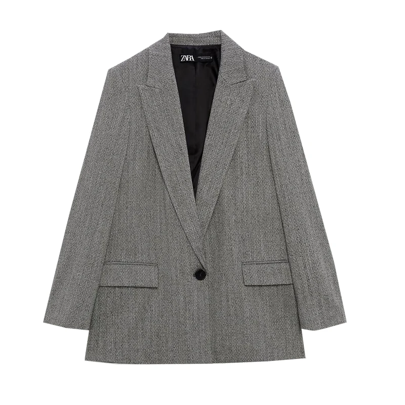 

Spring 2023 Casual Herringbone Pattern Women's Suit Jaet Wide Leg Pants Commute Sle Long Sve Formal Wear Polyester