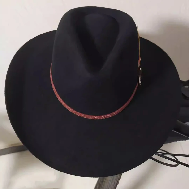 100% Wool Cowboy Hat for Women and Men with Shapeable Wide Brim - Felt Cattleman Western Hats With Brown/Black Color