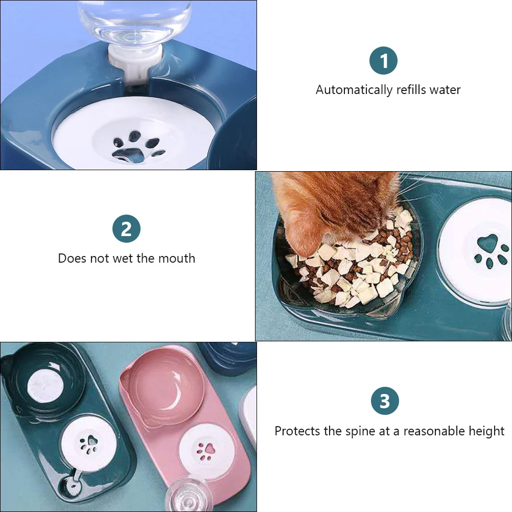 

1Set Anti-Spill Pet Feeder Slow Food Bowl Automatic Water Dispenser 500Ml Capacity Raised Feeding Station Non-Slip Base for Cats