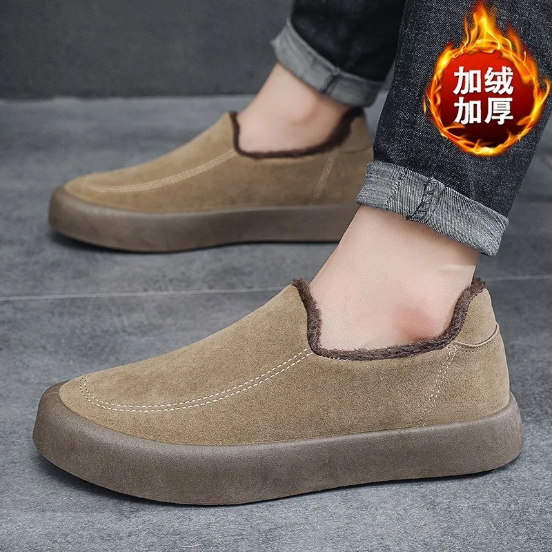 

Winter Men's Cotton Shoes Solid Warm Thick Plush Low Top Casual Single Shoes for Men Comfor Light Men's Shoes Zapatillas Hombre