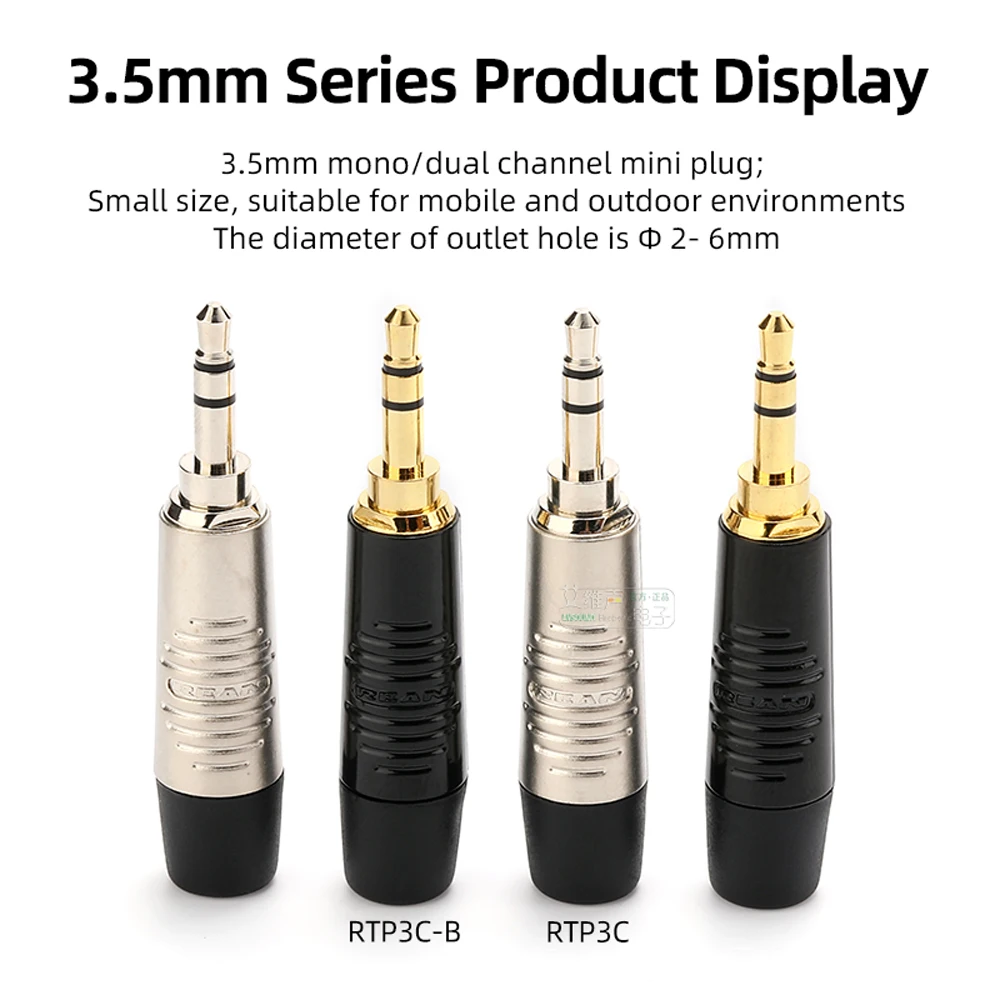 REAN Schwarze Hülle Vergoldeter/Versilberter Schweißstecker RTP3C-B Kleiner 3-Poliger 3,5mm Stereo-Kopfhörer Audio-Verstärker Geräteanschluss – Detail 6