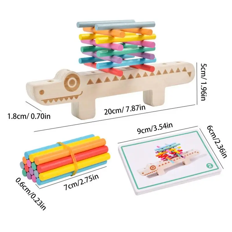 Juguetes de madera a juego de colores, juguete de clasificación de colores en forma de cocodrilo, 55 tarjetas de doble cara, juguetes de clasificación de colores vibrantes, apilamiento divertido