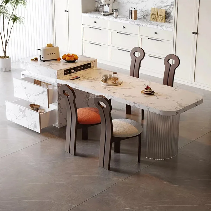 

2024 island dining table integrated retractable open kitchen Italian high-end table