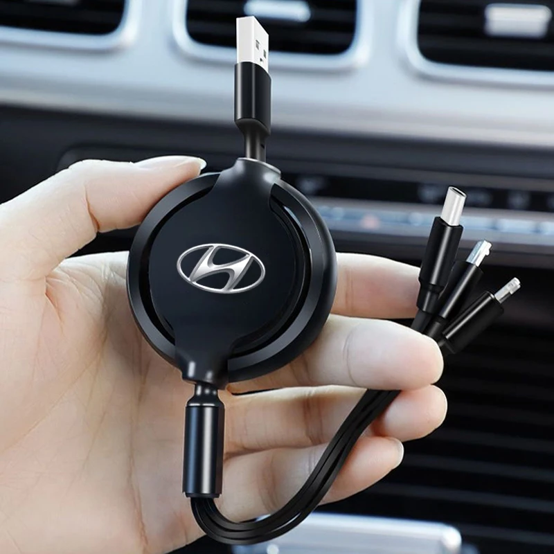 Cable USB 3 en 1 para coche, Cable de carga rápida Micro USB tipo C para Hyundai IONIQ Sonata Elantra Grandeur i20 i10 SantaFe i30 Palisade