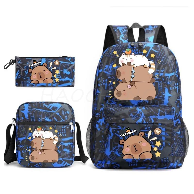 

Cute 3Pcs Backpack Capybara Print School Bags Print Youth Backpack Set Student School Bag Shoulder Bag Pencil Case 3-Piece Set