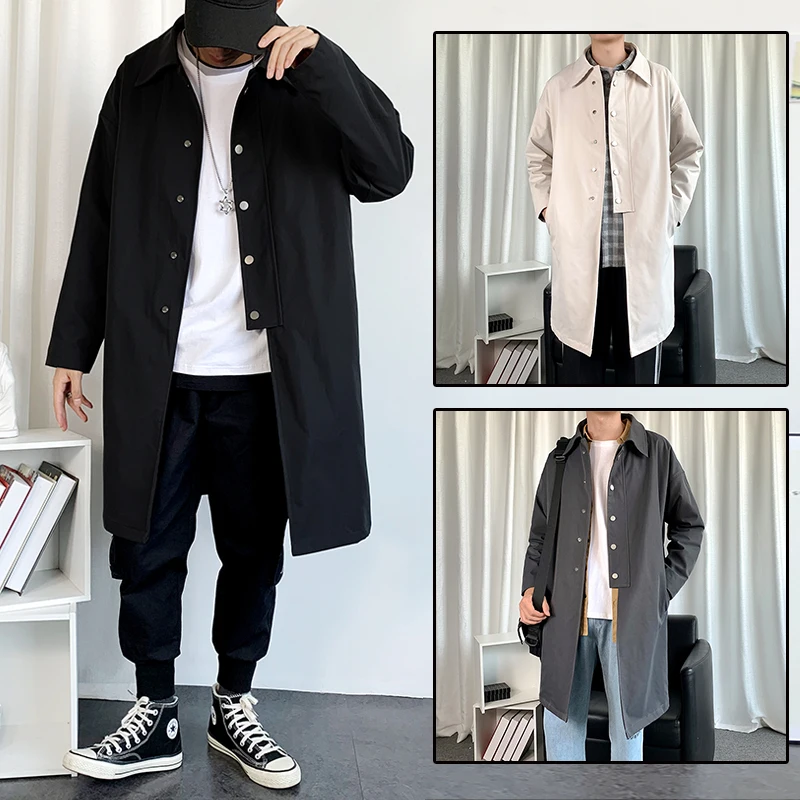 

Korean Fashion Men Trench Jacket Coat Hip Hop Harajuku Style Windbreaker Jackets Male Clothing Hip Hop Streetwear Outwear