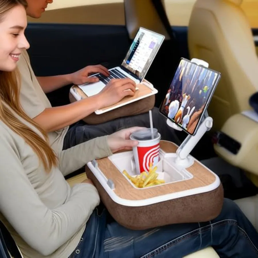 

Car Seat Tray Pillow Stand Laptop Lap Desk with Mouse Pad Portable Food Tray with Tablet/Kindle Mount Holder Front/Rear Seat Ta