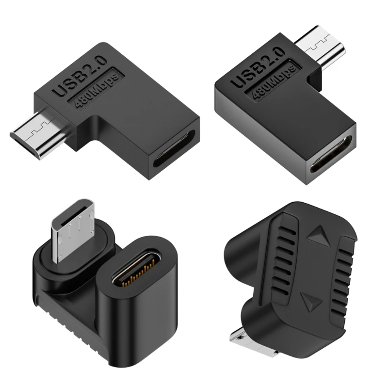 J78A 90 Degree Right Up Down Angled Micro USB Male to Type C Female Extension Adapter for Laptop PC Converter