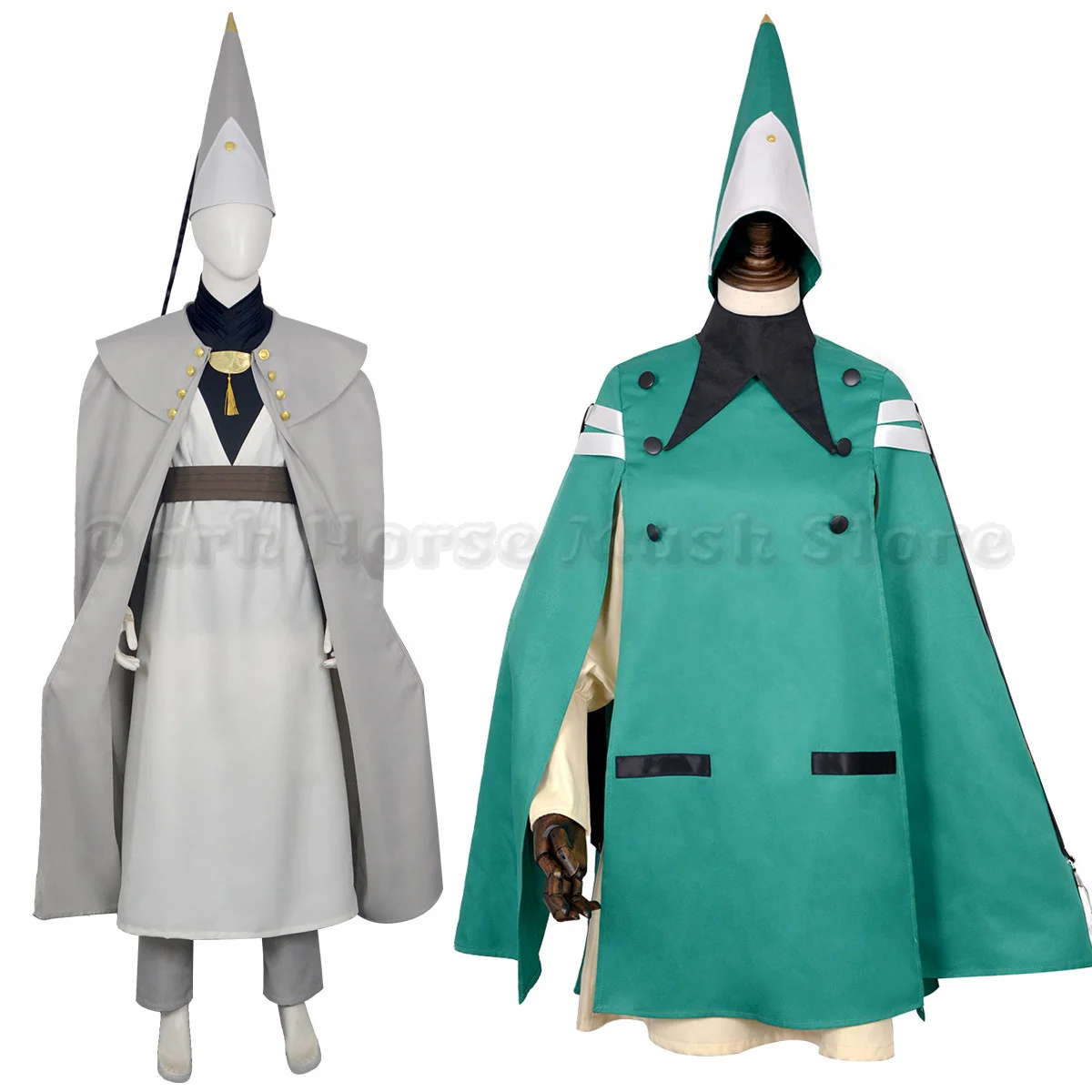 アニメ-qifrey-コココスプレ衣装マジシャン-cos-グレーグリーンマント白ドレスフルセット女性男性用テーマパーティー-qifrey-コスプレ