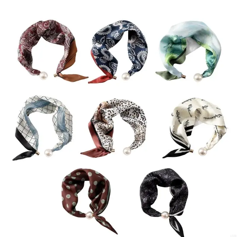 Women's Mini Printed Neck Scarf with Clasp Closure, Smooth Scarflette for Office and Daily Neck Accent Wear