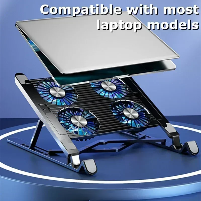 Portable Plastic/ Alloy Laptop Foldable Adjustable Air-cooled 4 Cooling Fans Bracket for 11-17.3 Inch Notebook/ Tablet Universal