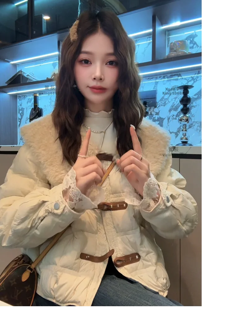 

Зимняя женская куртка Xuanxuanchen с большим меховым воротником, теплая, утолщенная, с длинными рукавами, короткое пальто в корейском стиле